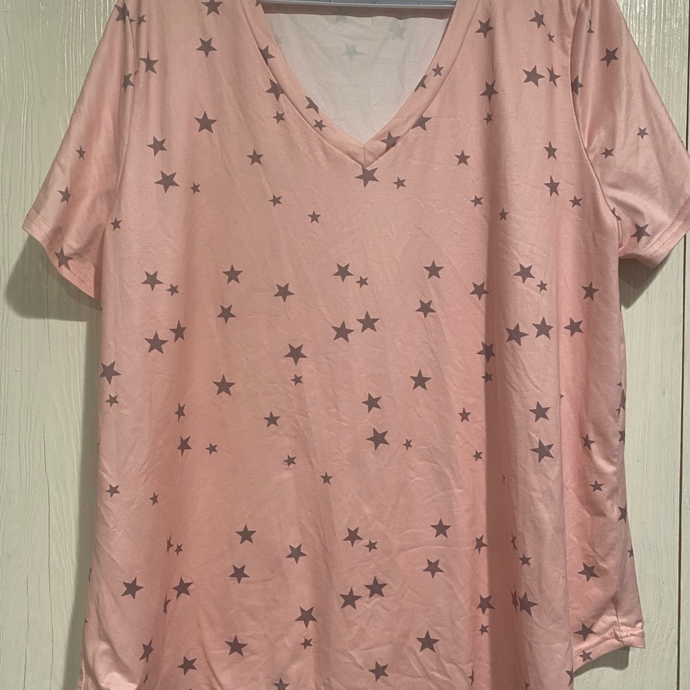 Pink Star Patterned Women's Top